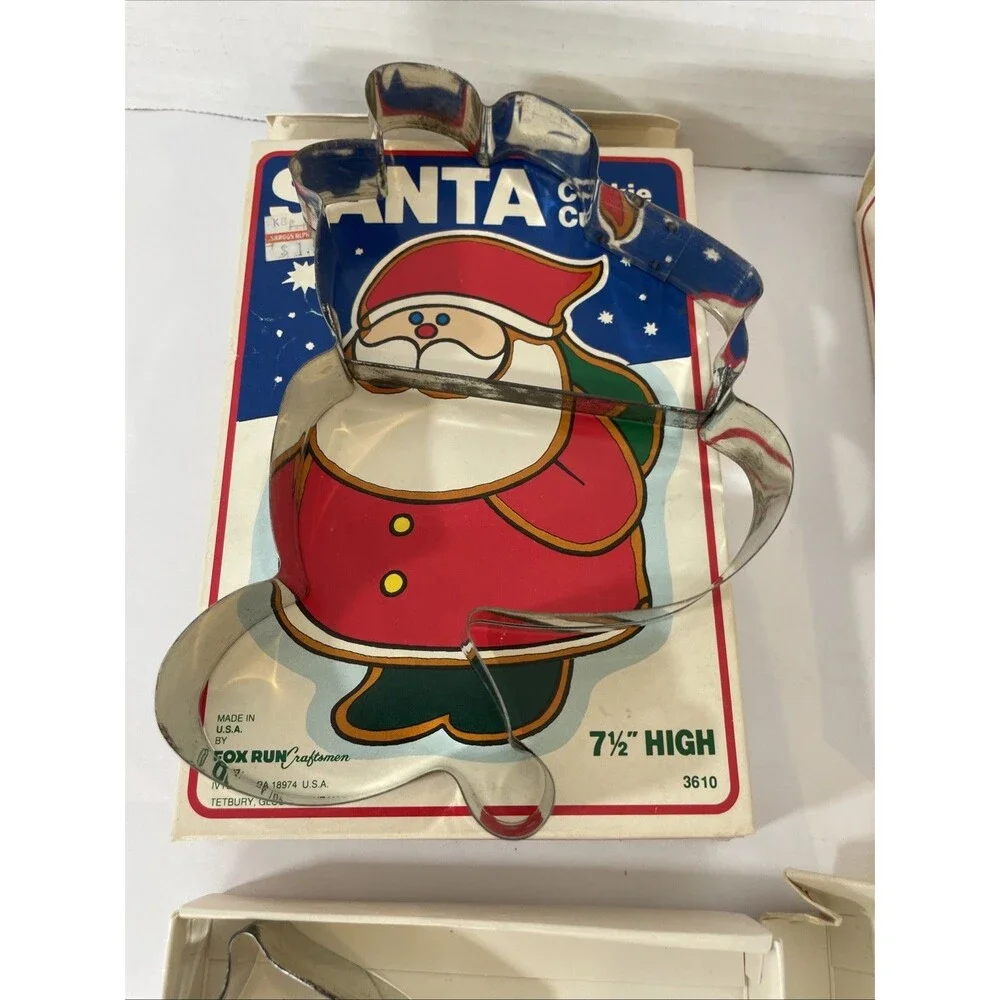 Four Large Vintage Fox Run Craftsman Cookie Cutters 1980s Santa Gingerbread Boy
